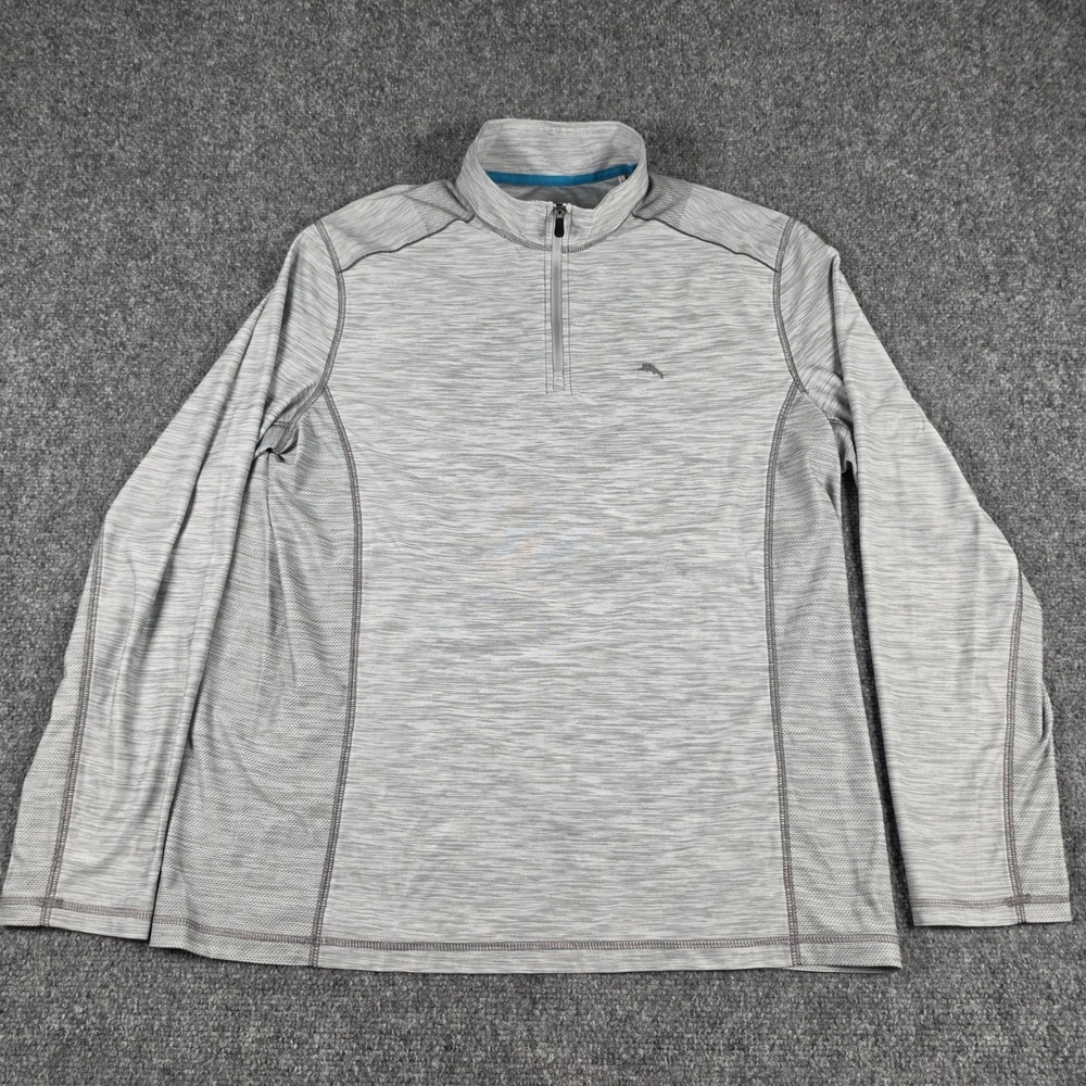 Tommy Bahama IslandZone Quarter Zip Mens Medium Gray Pullover Space Dye - Picture 3 of 8